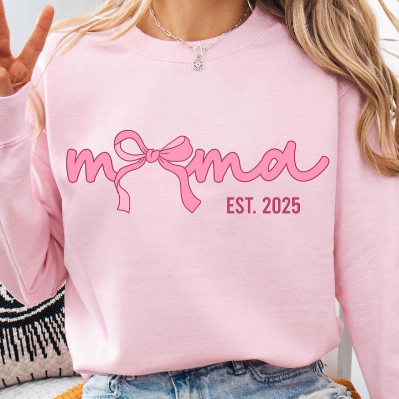 Pink Mama Est 2025 Coquette Shirt, Mama Bow Sweatshirt, Hoodie Casual Cotton | GrindPrints.com