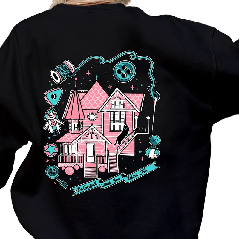 Pink Palace Sweatsuits, Be Careful What Your Wish For Sweatshirt Hoodie, Coraline Sweatsuits, Horror Movie Coraline,...