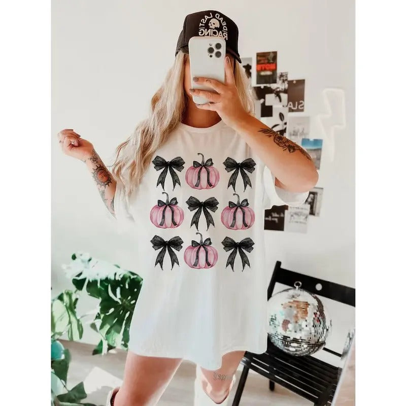 Pink Pumpkin Bow Graphic Top T-Shirts, Hoodie, Sweatshirt | GrindPrints.com