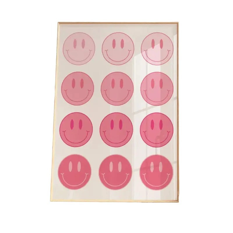 Pink Smiley Face Poster, Colorful Preppy Prints Preppy Room Decor, Y2k Room Decor For Teens, Gifts For Girls Art Prints,...