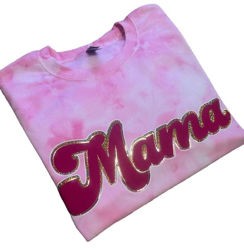 Pink Tie Dye Mama Crewneck Sweatshirt Womenswear Comfortable Casual T-Shirts, Hoodie | GrindPrints.com