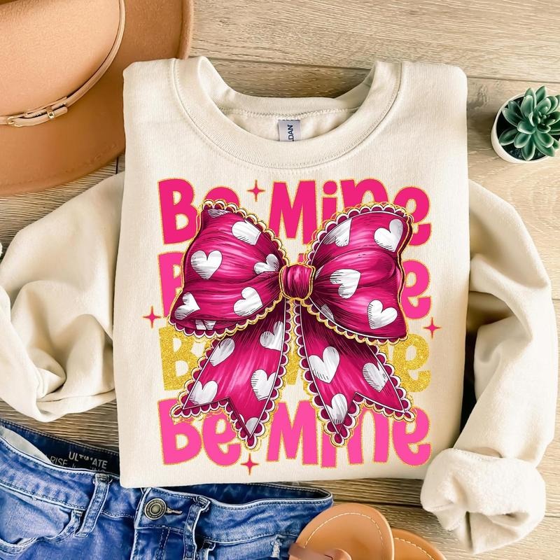 Pink Valentine Coquette Heart Sweatshirt, Hoodie, T-Shirt, Be Mine Shirt, Valentine's Day Coquette Shirt, Glitter...