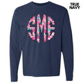 Pink Winter Holiday Monogram Long Sleeve Comfort Colors T-Shirt 'NLB' Hoodie, Sweatshirt | GrindPrints.com