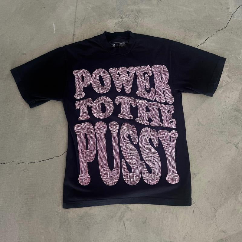 Pink and Black Power to the P Rhinestoned Heavy Weight T-Shirt for Women Hoodie, Sweatshirt | GrindPrints.com