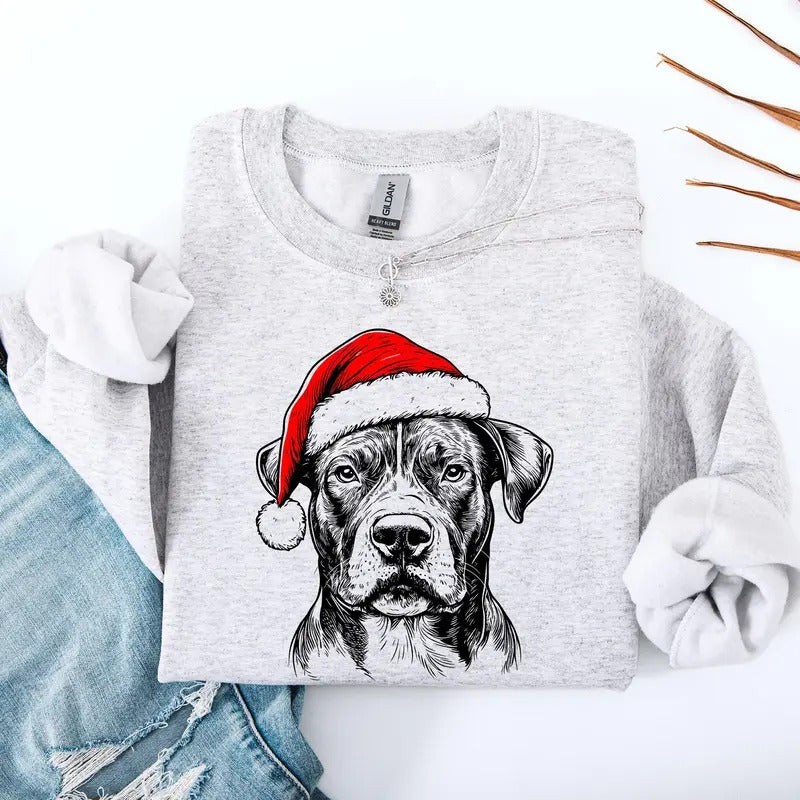 Pitbull, Santa, Dog, Christmas, Dog Lover, Pet Sweatshirt, Crew Neck, Women's, Crewneck T-Shirts, Hoodie | GrindPrints.com