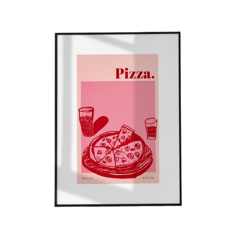 Pizza Art Print, Pizza Wall Art Decor, Pizza Lover Gift, Bar Cart Art, Pink Kitchen Art, Gifts For Friends Besties Wall...
