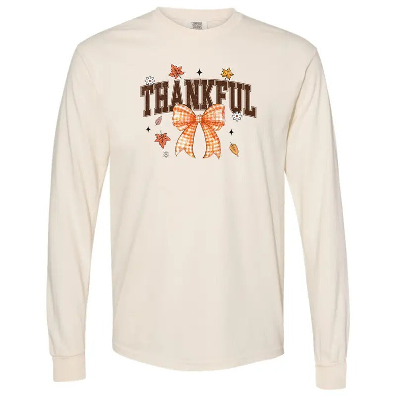 Plaid Bow Thankful Long Sleeve Comfort Colors T-Shirt 'NLB' Hoodie, Sweatshirt | GrindPrints.com