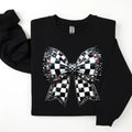 Plaid Coquette Bow Sweatshirt, Coquette Checkered Bow Sweatshirt, Fall Shirt, Retro Checkered Bow Shirt, Girly Fall Shirt...