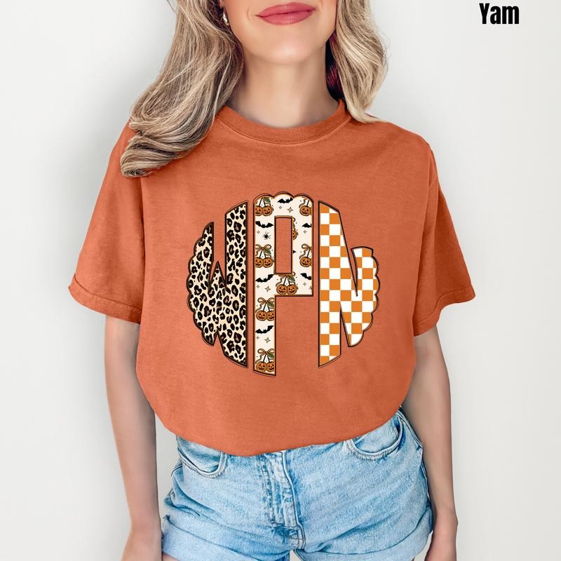 Plain Halloween Theme Monogram Comfort Colors T-Shirt 'NLB' Hoodie, Sweatshirt | GrindPrints.com