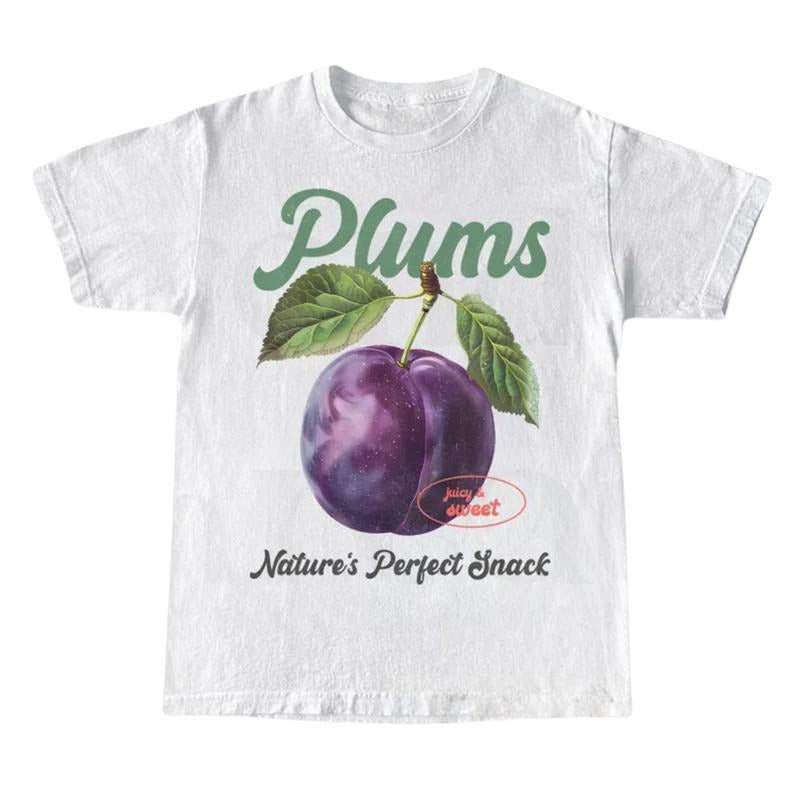 Plums Retro Graphic T Shirt, Vintage 90s Sweet Fruits Shirt, Vintage Label Commercial Tee, Cute Unisex T-shirt, y2k,...