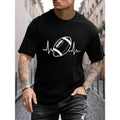 Plus Size American Football Print T-shirt, Men's Casual Street Style Stretch Round Neck Tee Shirt For Summer, Men's...