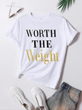 Plus Size Letter Print Round Neck Tee, Casual Short Sleeve Crew Neck T-Shirt for Daily Wear, Women's Plus Clothing for...