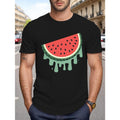 Plus Size Men's T-Shirt Summer Tee, Watermelon Graphic Print, Short Sleeve, Trendy Casual Tops For Daily Life, Soft...