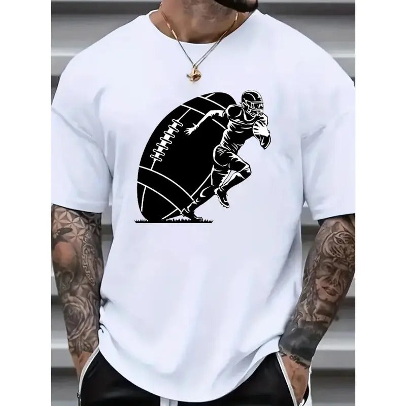 Plus Size, Retro 'American Football' Graphic Men's Casual T-Shirt Short Sleeve Versatile Loose Summer Tops For Street...