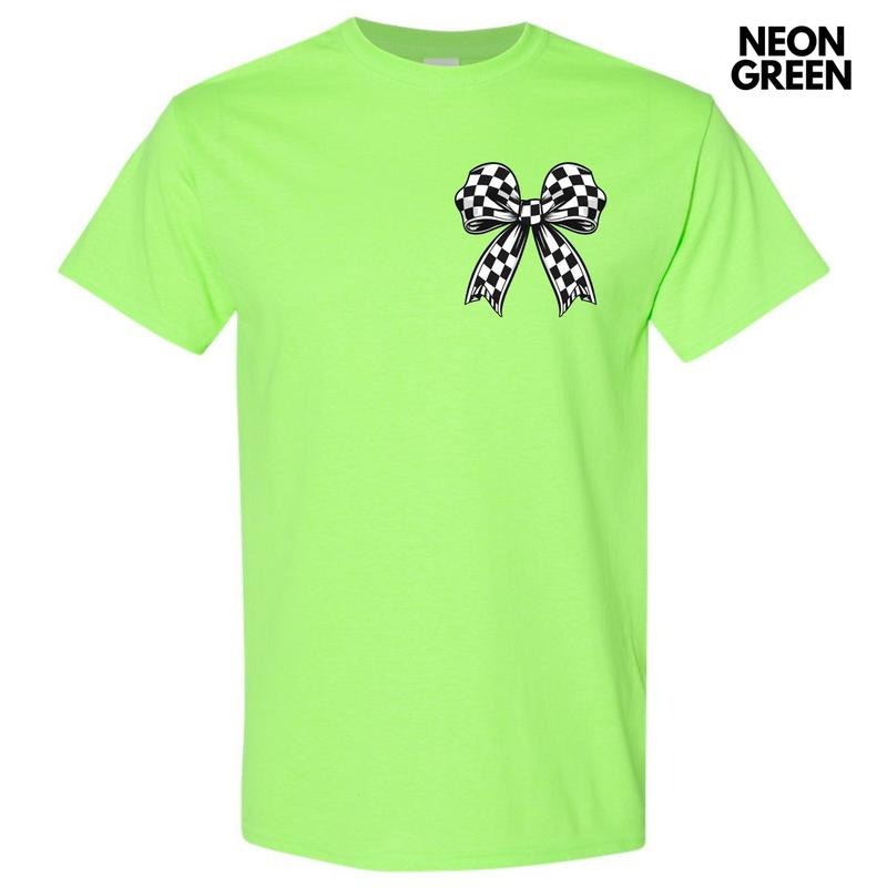 Pocket Size - Black Checkered Bow Gildan Short Sleeve T-Shirt 'NLB' Hoodie, Sweatshirt | GrindPrints.com