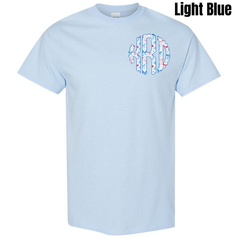 Pocket Size - Blue USA Bows Monogram Gildan Short Sleeve T-Shirt 'NLB' Hoodie, Sweatshirt | GrindPrints.com
