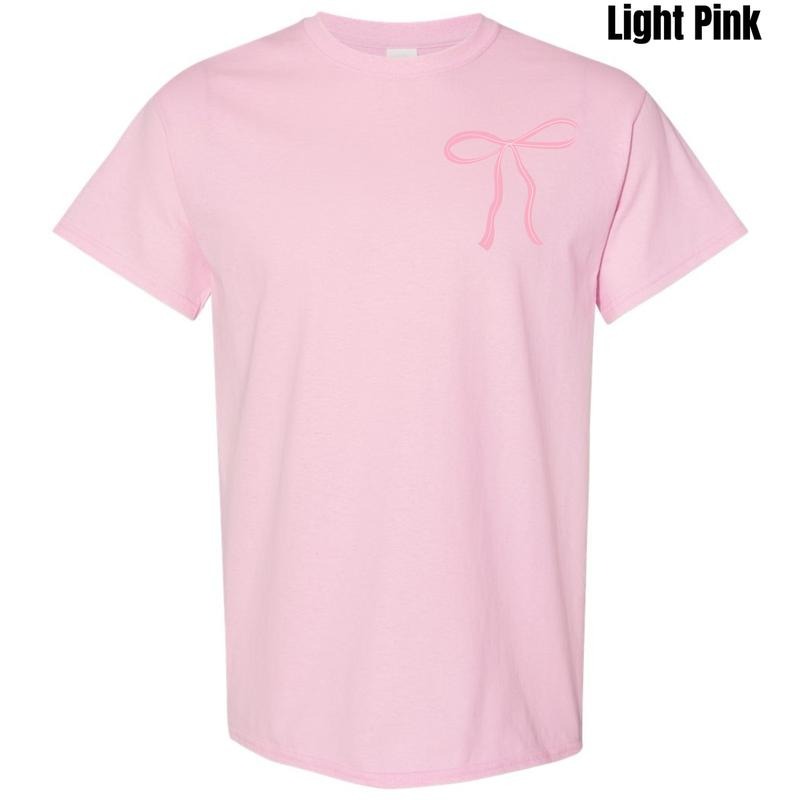 Pocket Size - Pink Dainty Bow Gildan Short Sleeve T-Shirt 'NLB' Hoodie, Sweatshirt | GrindPrints.com