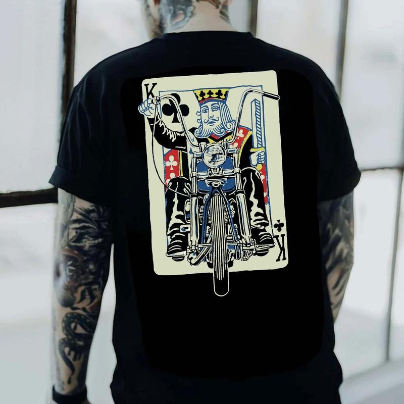 Poker K Pattern Graphic Casual Black Back Side Print T-shirt -  Sweatshirt