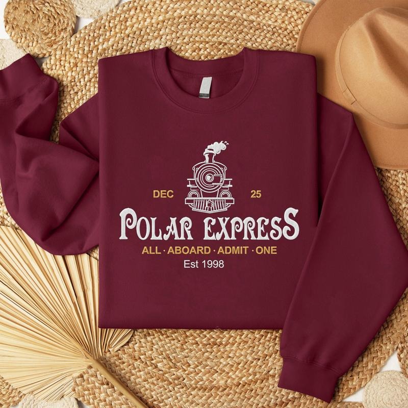 Polar Express Embroidered Sweatshirt, Christmas North Pole Gifts, Trending Xmas Tee Hoodie | GrindPrints.com
