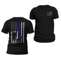 Police K-9 Unit Thin Blue Line Flag Front & Back Print Vertical Brushed Design T-Shirt Casual Classic Crewneck Menswear...