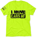 FBK I Move Cars Hi Visibility Safety Yellow Work T-Shirt apparel | Cotton/Poly Blend Top with Blue Collar | Graphic Tees,...