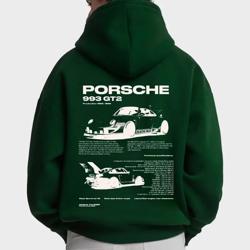 Porsche 993 GT2 Hoodie, Unisex, Menswear, Street Racing Shirt, Car Hoodie, Boyfriend Gift Sweatshirt | GrindPrints.com