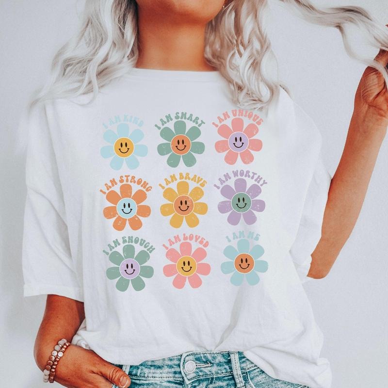 Positive Affirmations, Daisy, Retro, Comfort Colors Tshirt Hoodie, Sweatshirt | GrindPrints.com