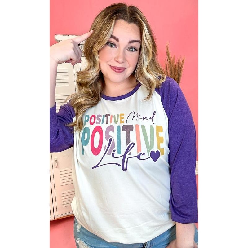 Positive Mind Positive Life Graphic Raglan Knit Top T-Shirts, Hoodie, Sweatshirt | GrindPrints.com