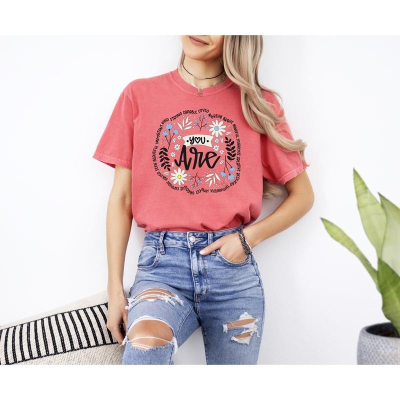 Positivity, You Are Enough, Flowers, Retro, Mental Health, Self Care, Tshirt, Women's Comfort Color Tee, Tshirt Hoodie,...