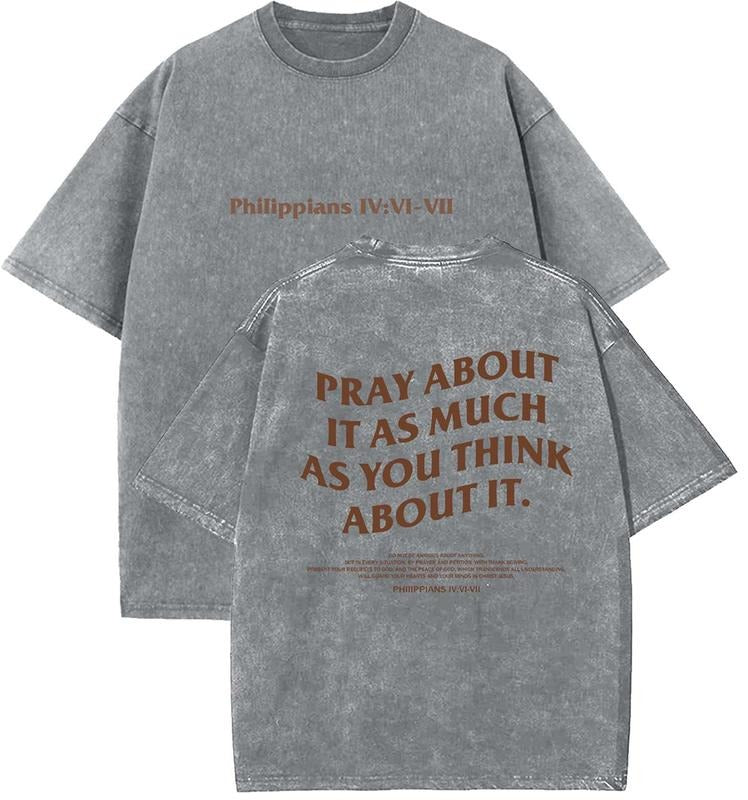 Pray About It As Much As You Think About It Unisex Washed T-Shirt, Christian t shirts, Vintage 90s Graphic Tee, Gift Top...