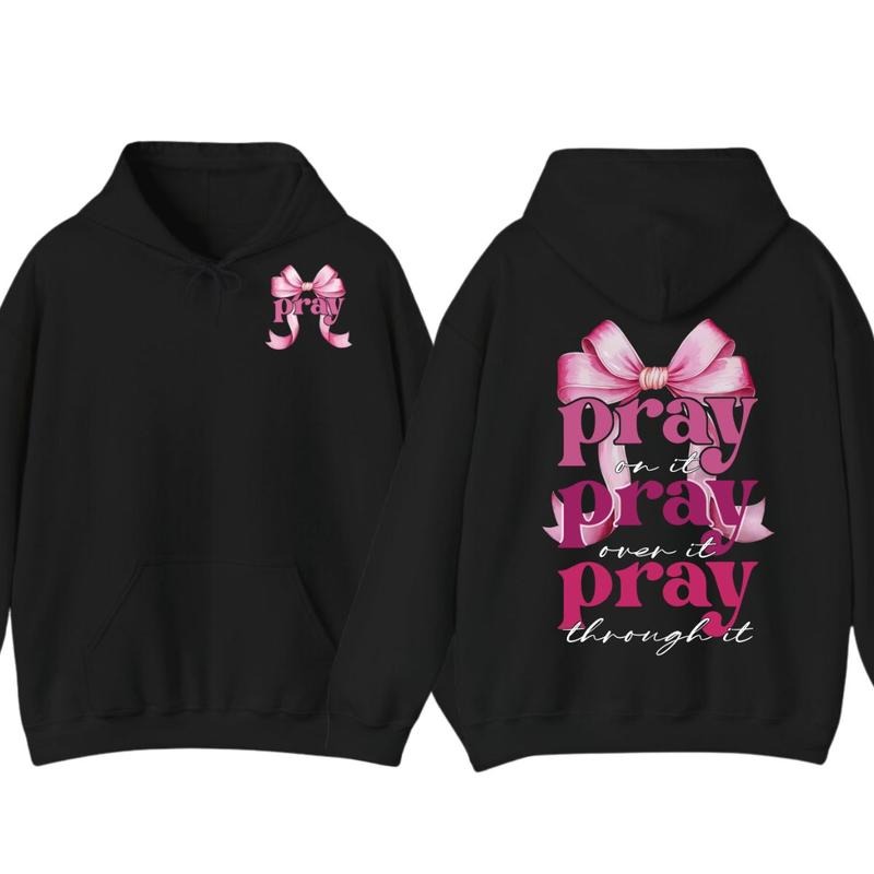 Pray On It Coquette Bow Bundle 2 Sides Hoodie, Pink Christian Shirt, Pink Coquette Bible Verse Tee, Jesus Apparel, Unisex...
