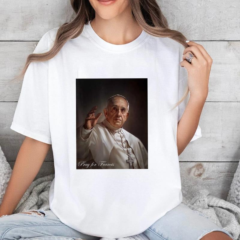 Pray for Francis T-Shirt Crew Neck Short Sleeve T-Shirt Tops Trendy for Unisex Hoodie, Sweatshirt | GrindPrints.com