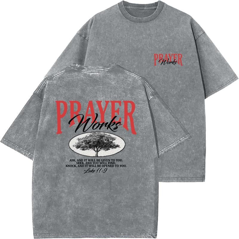 Prayer Works Unisex Washed T-Shirt, Christian Tshirts, Vintage 90s Graphic Tee, Gift Top Womenswear Cotton Mineral...