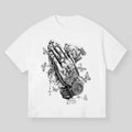 Praying Hands Pencil Sketch Print T-shirt, Vintage Graphic Tee, Y2k Clothing, Unisex Cotton Crewneck T-Shirt