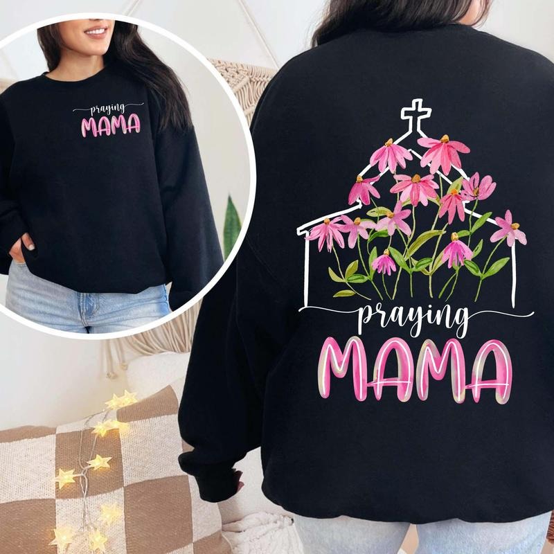 Praying Mama Mothers Day Sweatshirt Casual Street Style Fleece Crewneck Pullover Sweatshirt Tops Trendy For Women For...