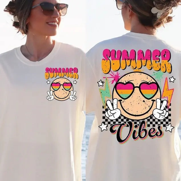 Premium  Retro Summer, Groovy Summer Vibes smiley face, Summer sweatshirt T-Shirts, Hoodie | GrindPrints.com