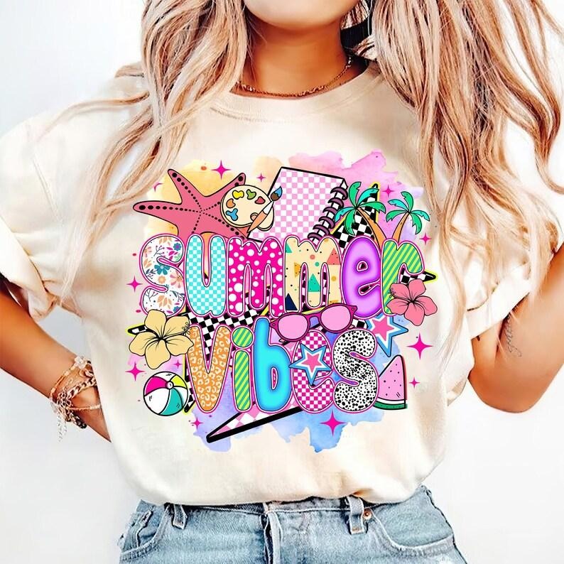 Preppy Summer Vibes Retro Beach Hello Checkered Trendy Brushstroke T-Shirt Hoodie, Sweatshirt | GrindPrints.com