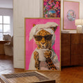 Printable Wall Art, Leopard Drinking Coffee Maximalist Oil Painting, Dopamine Dining Room, Colorful Trendy Kitchen, Vivid...