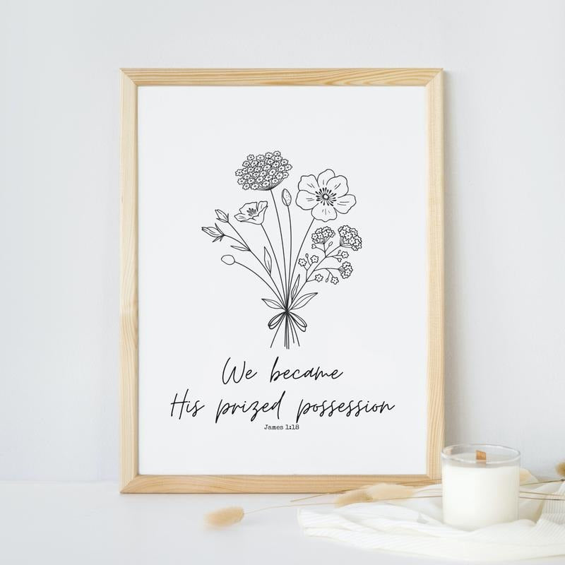 Prized Possession, James 1, Bible Verse Wall Art, Home Decor, Religious Gift Poster, Gifts For Family Friends Art Prints,...