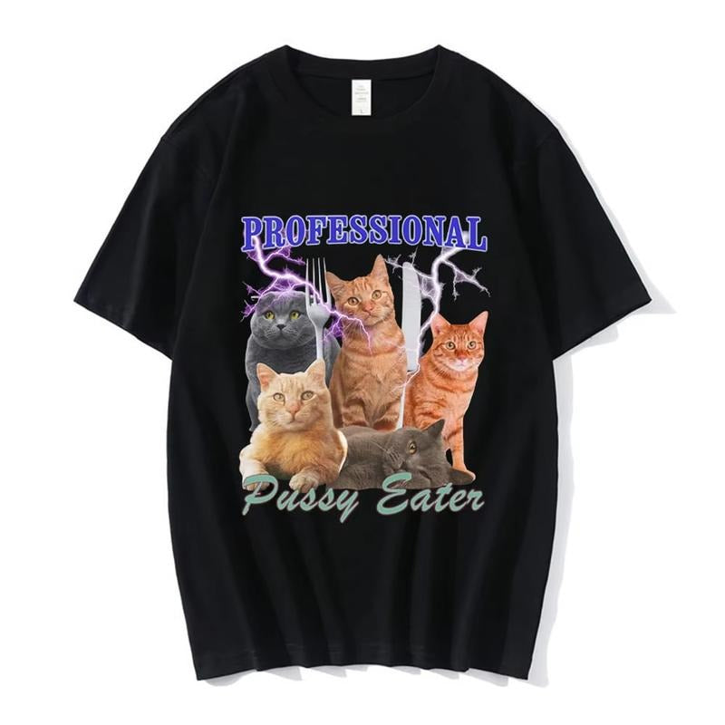 Professional Pusssy Eater Funny Cat Lover Cotton Casual Short Sleeve Meme Shirts Vintage T-Shirts, Hoodie, Sweatshirt