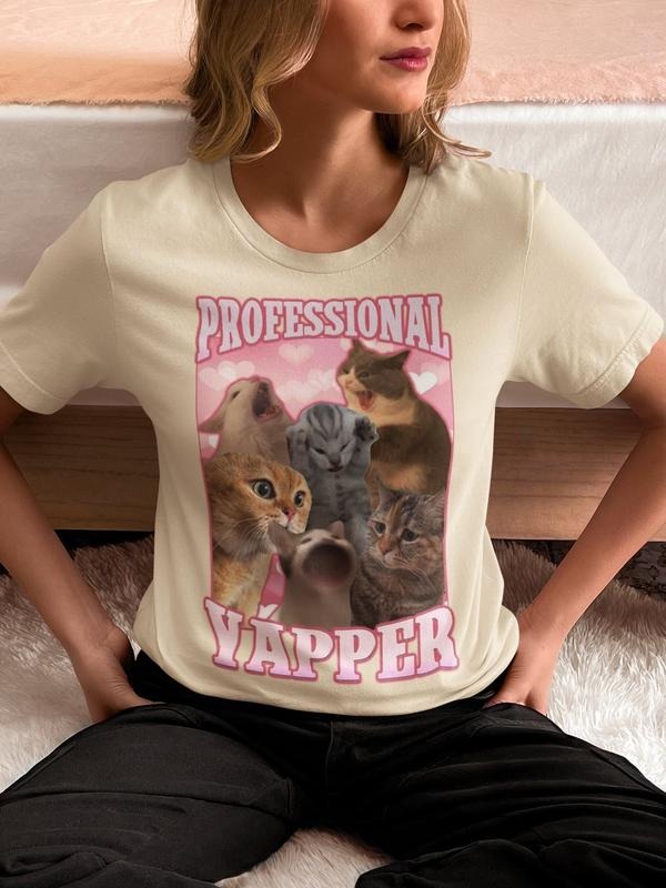 Professional Yapper Funny Cat Meme T-shirt, Gift for Her, Goofy Ahh Tshirt, Fluent in Yapanese, Ironic Cats Shirt, Retro...