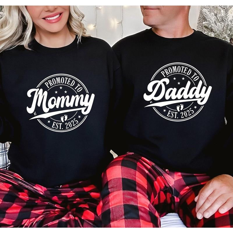 Promoted to Mommy & Daddy Est 2025 Sweatshirt, New Parents Est 2025 Sweatshirt, Pregnancy Announcement Shirt, Baby...