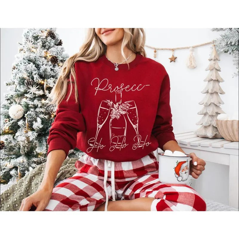 Prosecc Ho Ho Ho, Prosecco Wine Shirt, Christmas Sweatshirt, Xmas Sweater, Pink Girly Christmas, Christmas Cocktails,...