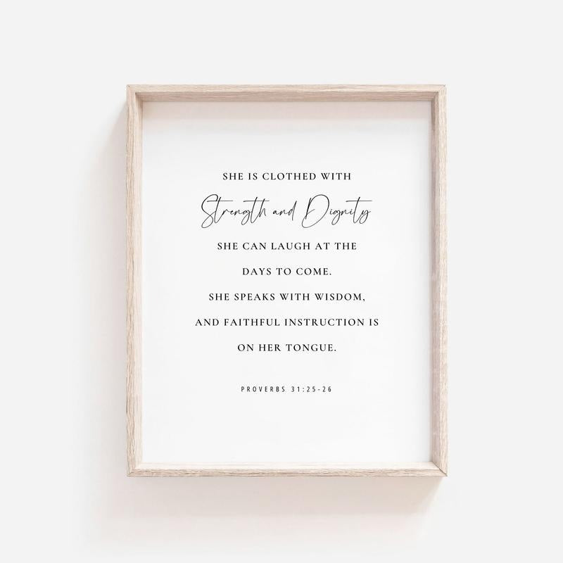Proverbs 31:25 26 Bible Verse Wall Art, Mother's Day Gift, Christian Wall Decor, Gifts For Family Friends Bedroom Wall...