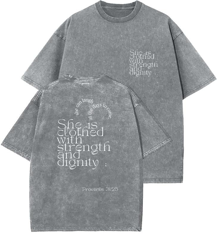 Proverbs 31_25 Unisex Washed T-Shirt, Christian t shirts, Vintage 90s Graphic Tee, Gift Top Womenswear Cotton Hoodie,...