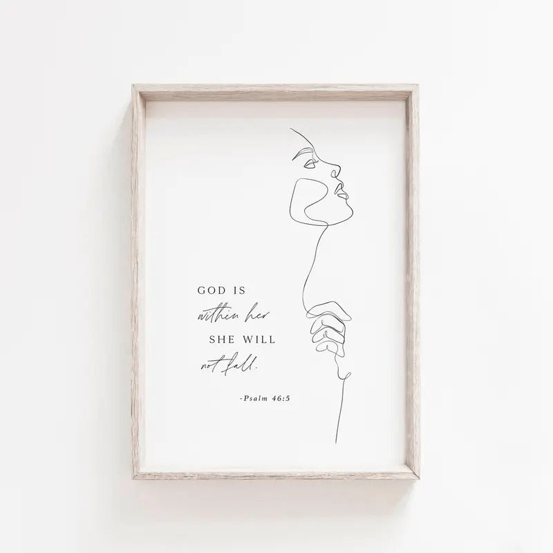 Psalm 46:5 | Christian Boho Wall Art For Her | Modern Minimalist Poster | Woman Line Art | Bible Verse Prints Poster...