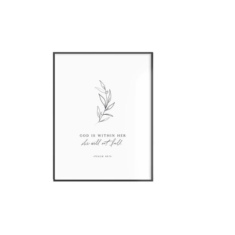 Psalm 46:5 | Mother's Day Gift | Bible Verse Poster | Christian Wall Art | Minimalist Olive Leaf Art Poster Prints No...