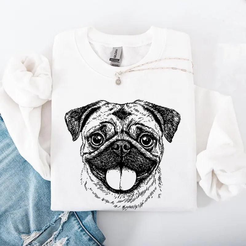 Pug, Pet, Dog Breed Sweatshirt, Crew Neck, Women's, Crewneck T-Shirts, Hoodie | GrindPrints.com