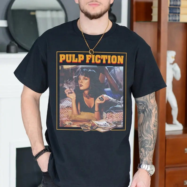 Pulp Fiction T-Shirt, Unisex Vintage Quentin Tarantino Pulp Fiction Poster Graphic Tee Shirt, Best Movies All Time Action...