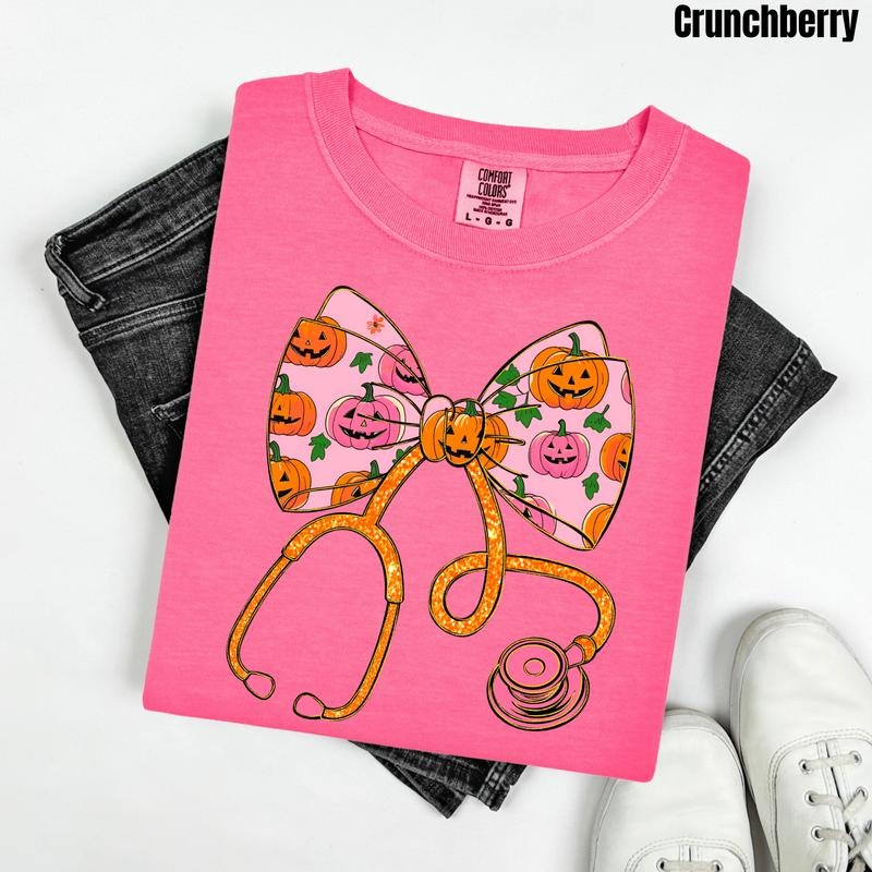 Pumpkin Bow Stethoscope Comfort Colors T-Shirt 'NLB' Hoodie, Sweatshirt | GrindPrints.com